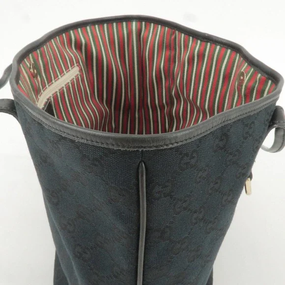 💎✨BEAUTIFUL✨💎 GUCCI Tote Bag Black GG Canvas Leather - Picture 15 of 16